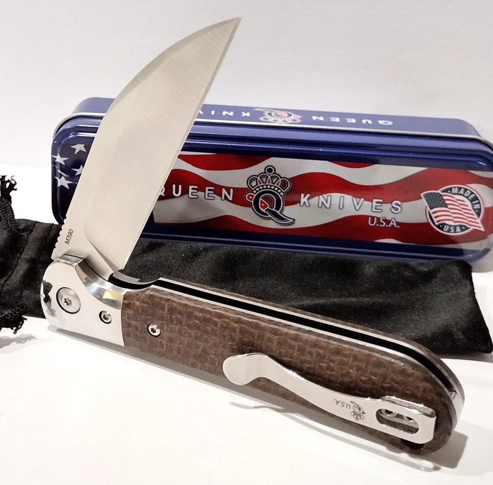 Navaja de Bolsillo Plegable Queen USA 84 Arpillera Marrón Micarta Wharncliffe QBM84 Foto 2 de 4