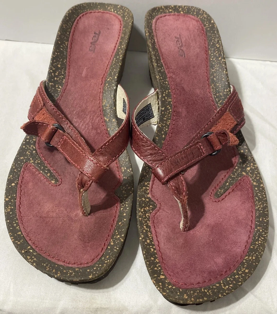 Teva red cheap leather sandals