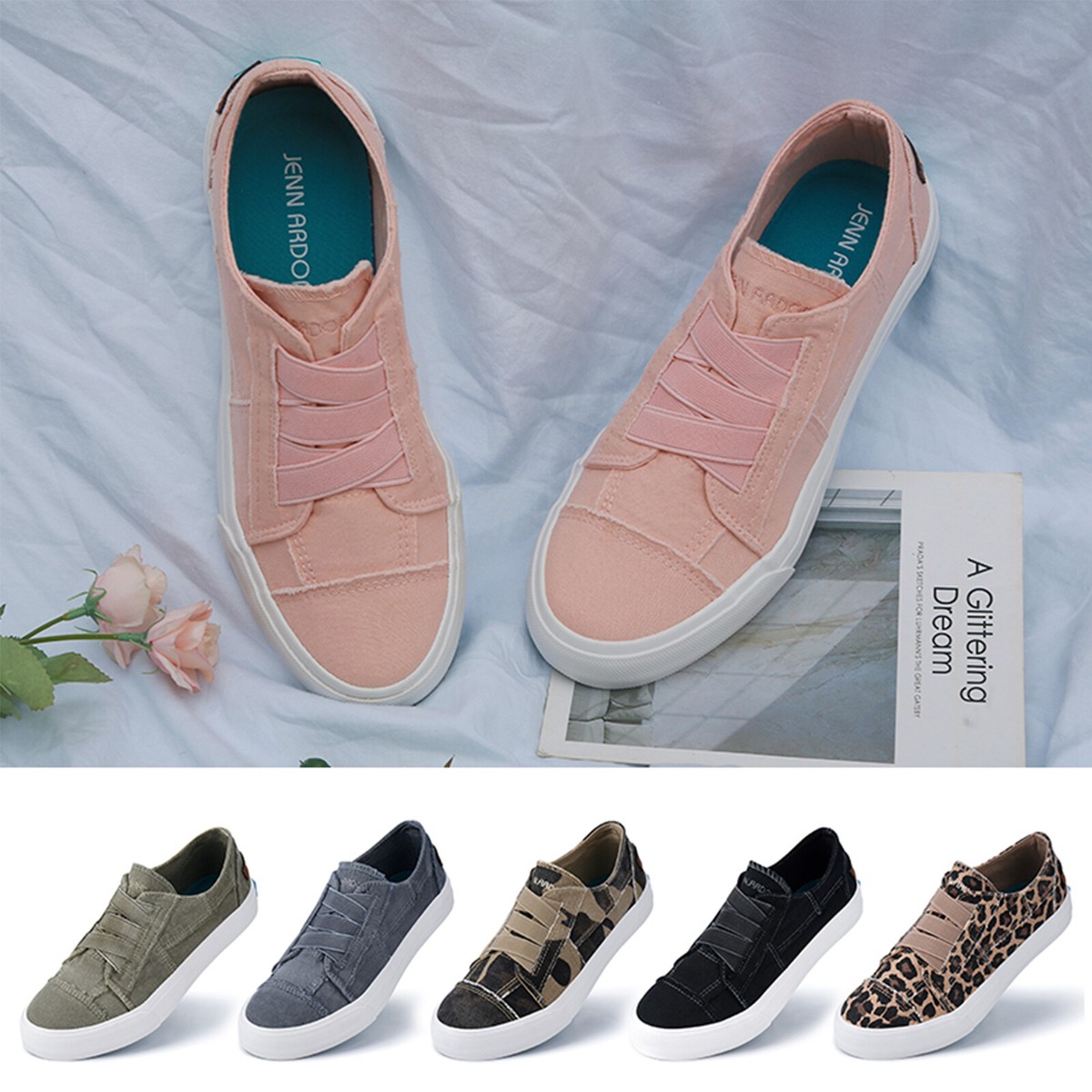 JENN ARDOR Women Canvas Slip On Sneakers Low Top Casual Walking Shoes for  Tennis