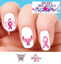 Waterslide Nail Decals - Set of 20 Pink Breast Cancer Awareness Ribbon Assorted