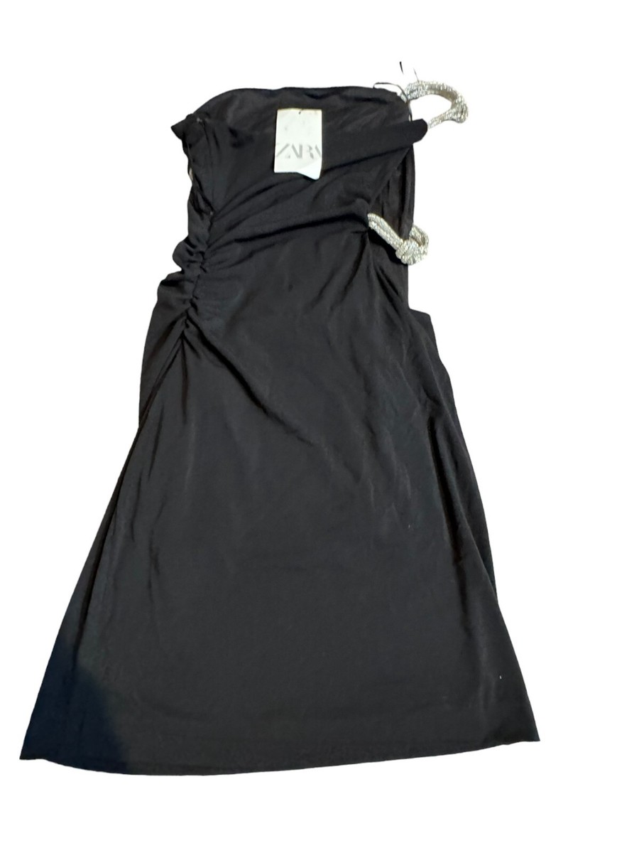 Zara Womens Mini Dress S Black Rhinestone shoulder Ruched Cut Out 7802/636 NWT | eBay Zara Womens Mini Dress S Black Rhinestone shoulder Ruched Cut Out 7802/636 NWT | eBay