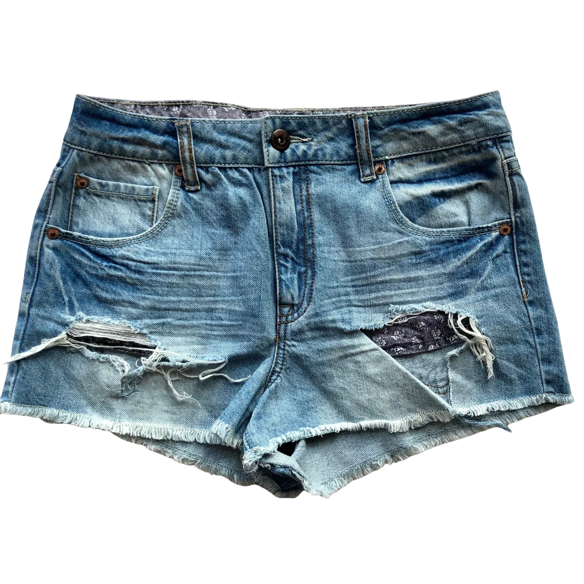 Forever 21 Womens Blue Jeans Shorts Distressed Ripped Mid Rise