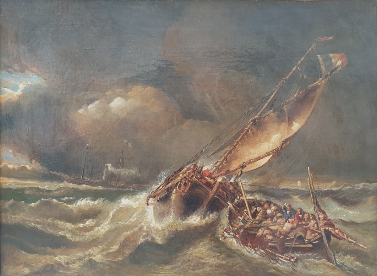 Tableau Toile Encadrée - Voilier En Mer Tempête - Art Moderne Prêt à Accrocher