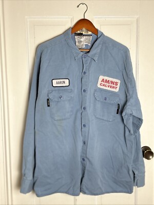 Aramark Heavy Chambray Work Shirt, Barn Chore Shirt  Jacket, 3XL, Patches, Aaron