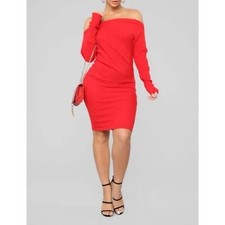 FASHION NOVA NWT Red Off The Shoulder Midi Sweater Dress S