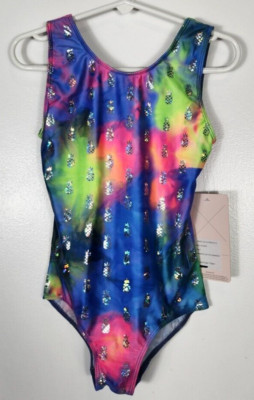 Danskin Gymnastics Girls Size Small (4-6) Pineapple on Tied Rainbow Leotard NWT