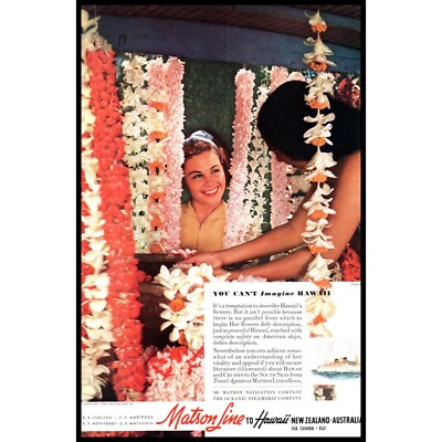 1940 Matson Line Cruise Ships Ocean Liners Vintage Print Ad Flowers Lei ...
