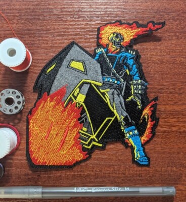Ghost Rider Patch Superhero Biker Goth Punk Embroidered Iron On Patch 5x4.75''