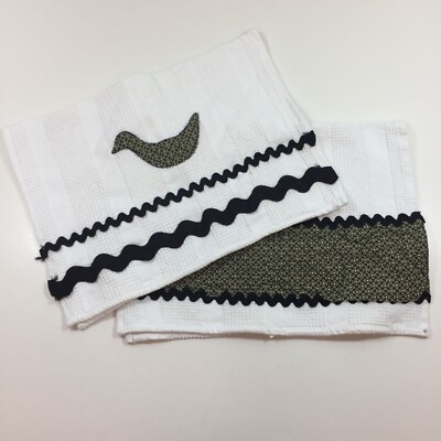 Crate Barrel Set of White Waffle Weave Dish Towels Duck