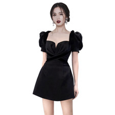 Women's French Fashion Elegant Sweet Square Neck Bubble Sleeve Dress