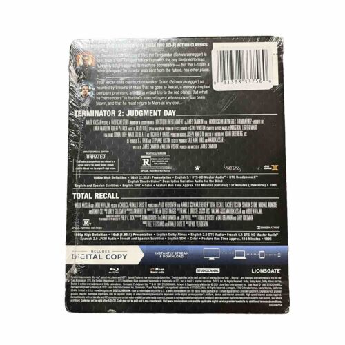 Terminator 2 & Total Recall (DOUBLE FEATURE STEELBOOK Blu-Ray) Sealed New - Picture 2 of 3
