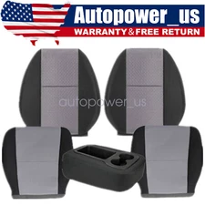 For 07-14 GMC Sierra Driver Passenger Bottom Top Cloth Seat Cover Gray/Black