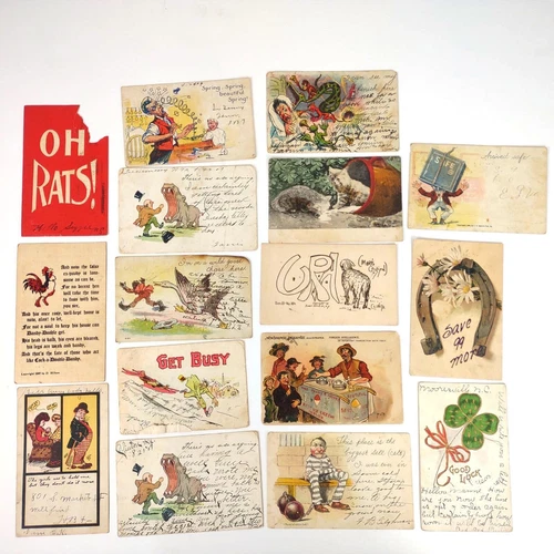 16pc Lot Early 1900s Cartoon Humor Postcards, Moore & Gibson, Ogilvie, Embossed