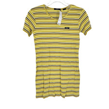Obey Women Casual Dress XS Yellow striped short sleeve urban outfitters