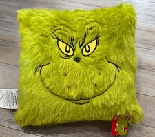 BRAND NEW Green Faux Fur GRINCH Face Pillow 16x16 Dr. Seuss Holiday CHRISTMAS