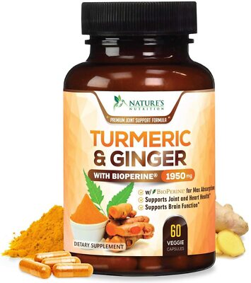 Tumeric Curcumin Ginger Max Potency Bioperine Black Pepper Dietary Supplements