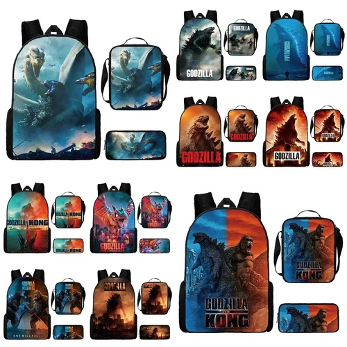 Mochila 3D Godzilla vs Kong Bolsa de libros escolares Mochila Bolsa de almuerzo Estuche para lápices Regalo - Imagen 2 de 50