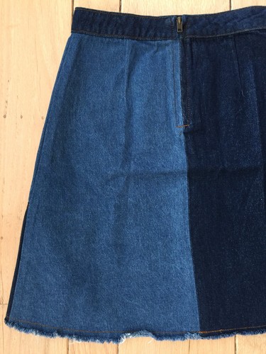 GEORGE J. LOVE Women's New Sz 26 27 Blue Patchwork A-Line Frayed Hem Denim Skirt - Picture 10 of 15