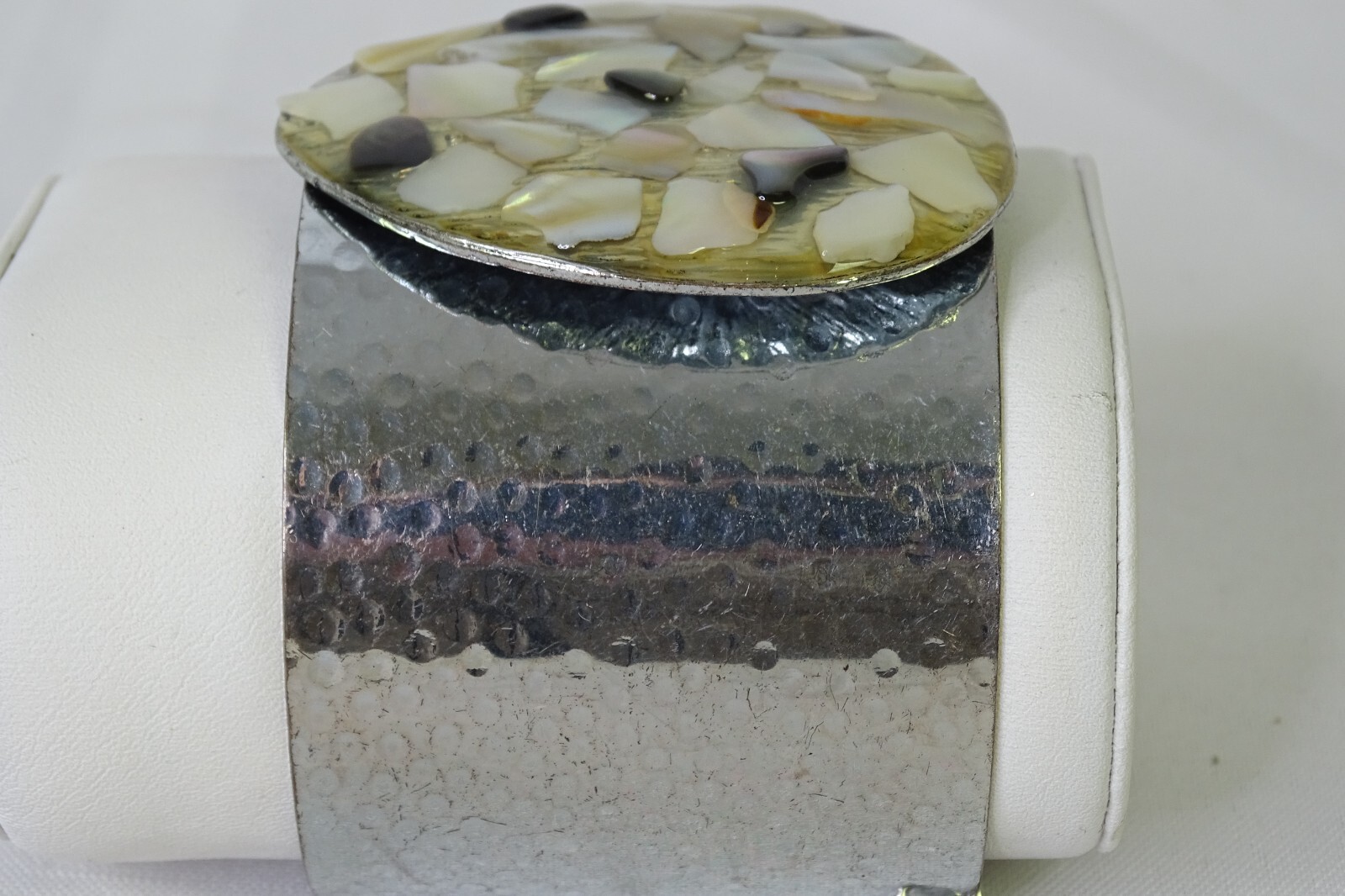 Silver Plated Hammered Cuff Bracelet Shell Teardr… - image 3