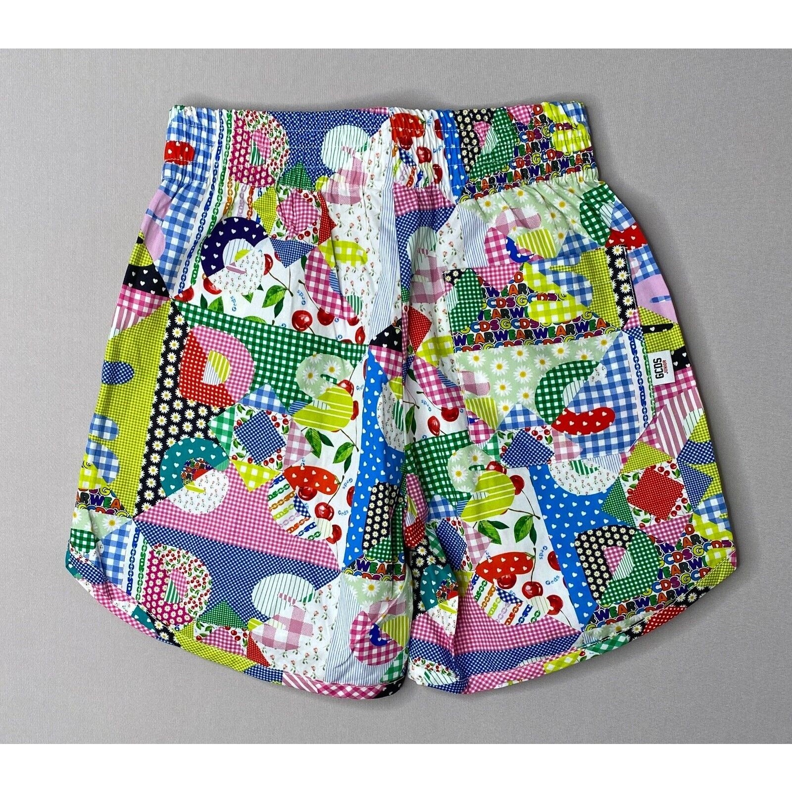 NWT GCDS Girls 6 Yrs Logo Floral Cherries Patchwork Cotton Shorts 6A