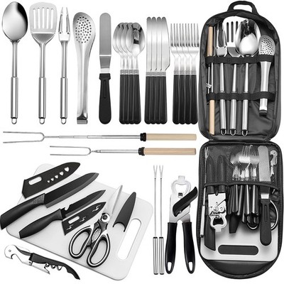 Portable Camping Kitchen Utensil Set-27 Piece Cookware Kit, Stainless Steel O...