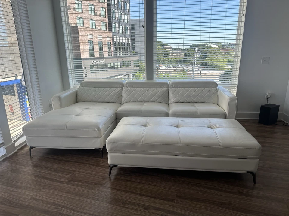 Juego de sofá de cuero blanco Foto 4 de 4