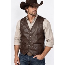 Scully Men  s Genuine Leather Western Cowboy Vest   Dark Brown size L