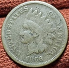 1866 Indian Head Cent 1C Copper Coin Better Date VG Details