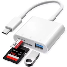 SD Card Reader for iPhone, iPad, USB C Lightning Dual Port silver white 