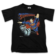 Vintage 1990 Youth Superman Dc Comics T-Shirt Kids Large 16-18 Black