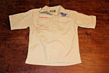 Boy Scouts of America BSA Youth Shirt Tan Large Glued Patches Short Sleeve