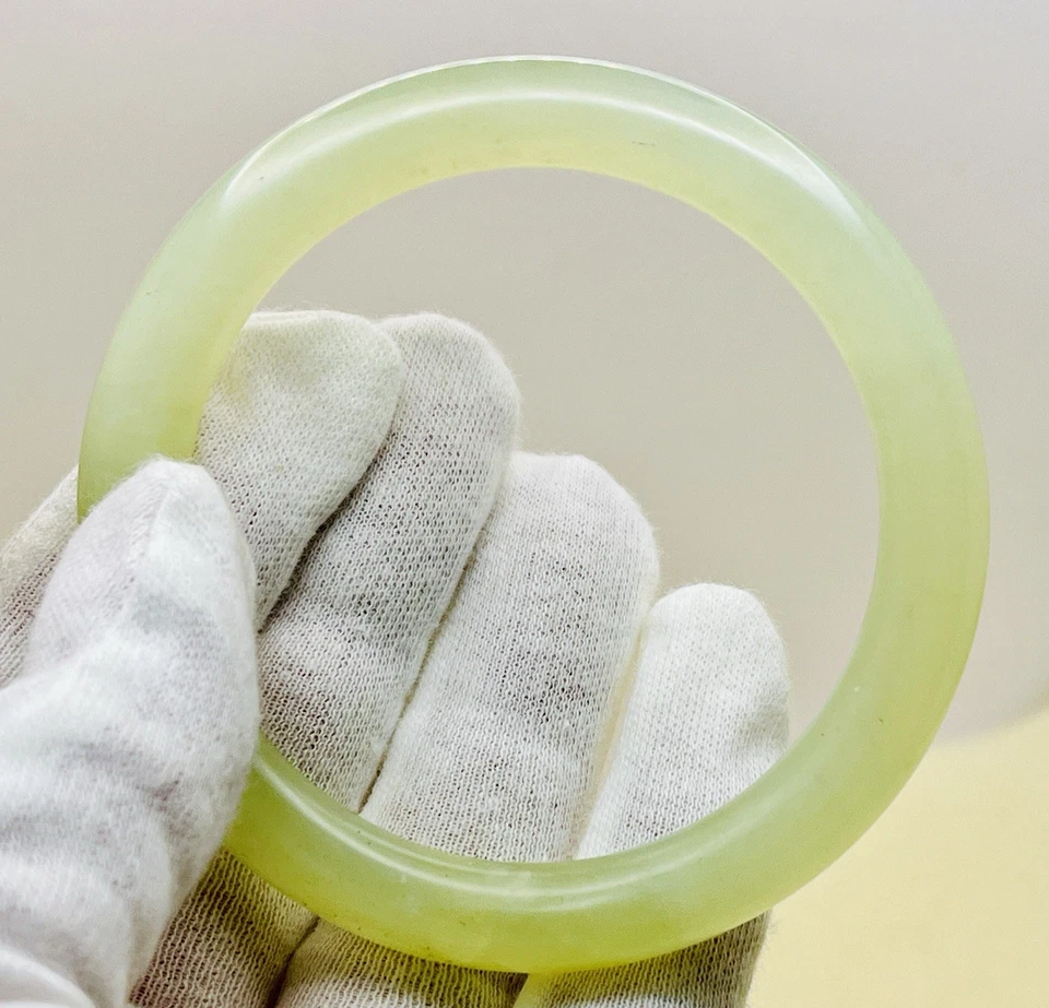 Vintage Jade Bangle Bracelet Bohemian Asian Naturalist Light Green Jadeite Thick - Image 2 of 4