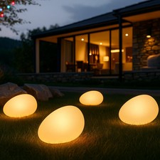 Image of OMT Solar Stones 4 Pack Garden Path Lights LED Decorative Outdoor Lighting