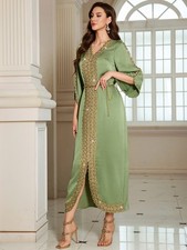 Ramadan Rhinestone Muslim Women Abaya Kaftan Long Dress Maxi Robe Evening Party