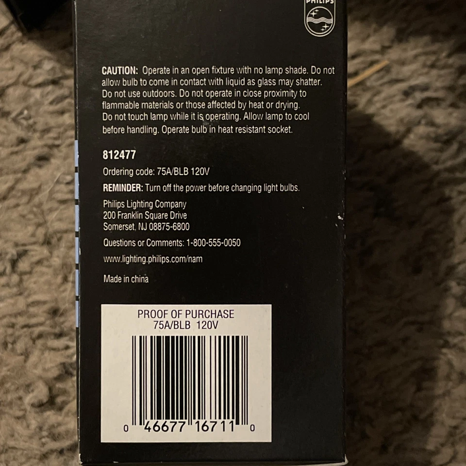 Set Of 4 NEW Philips 75 Watt Blacklight Indoor Light Bulb Black Light New In Box - Image 3 of 4