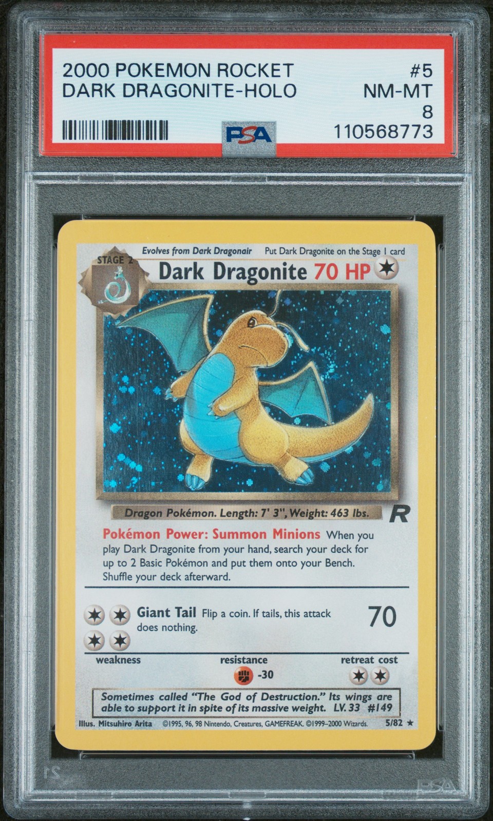 2000 POKEMON ROCKET #5 DARK DRAGONITE-HOLO PSA 8