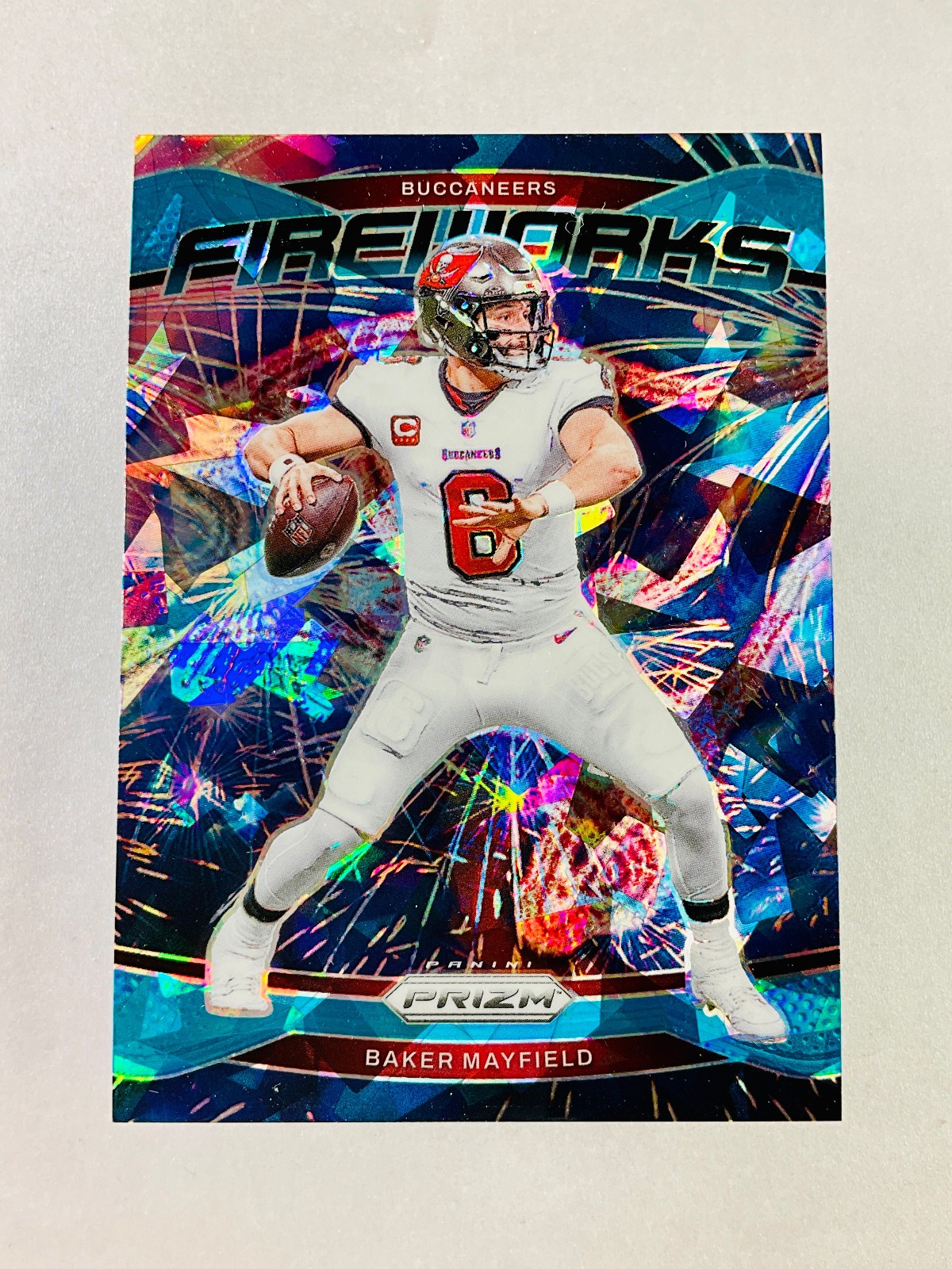 2024 Panini Prizm #6 Baker Mayfield Fireworks Blue Ice Prizm #/99