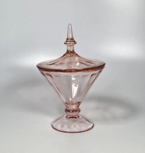 Vintage Crystal Etched Elegant Pink Depression Covered Jar - Candy Dish