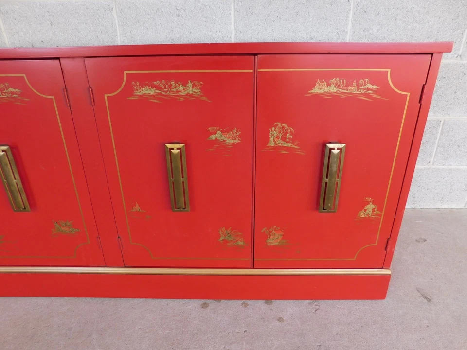 Chinoiserie Asiática Estilo Laca Roja Credenza 60"w Foto 4 de 4