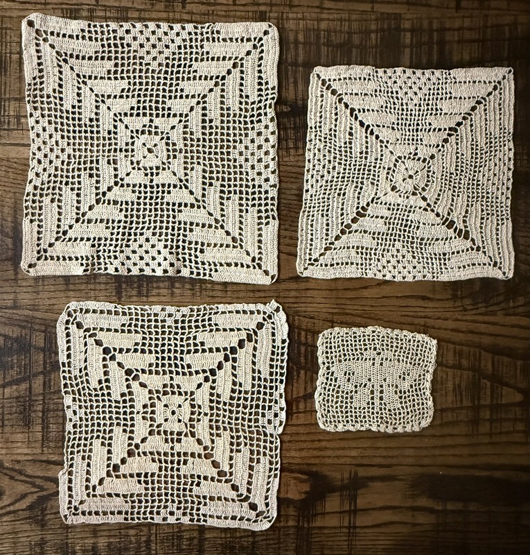 Lot of 4 Vintage Beige Hand-Crocheted Doilies