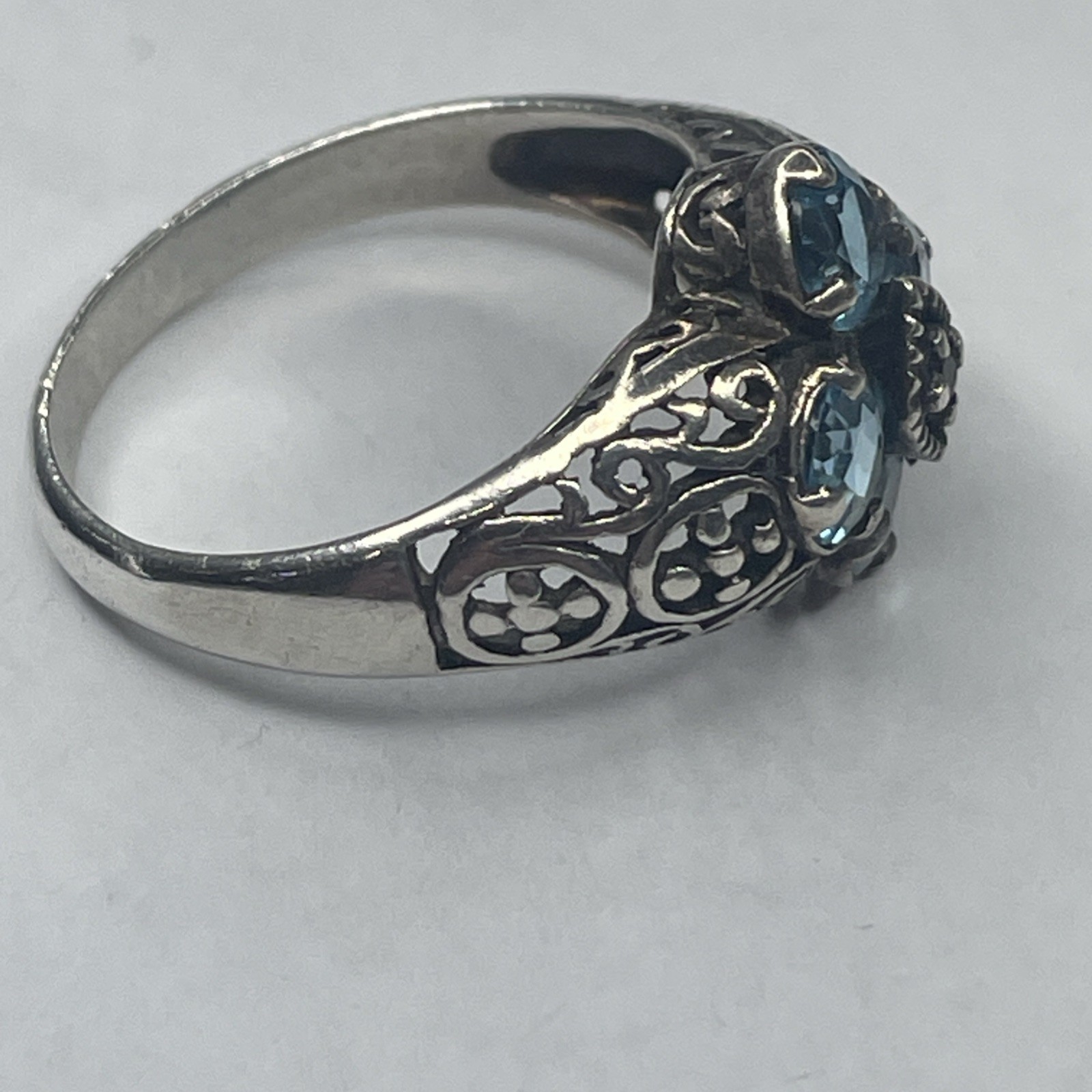 Solid Sterling Blue Topaz  Filigree With Blue Sap… - image 2