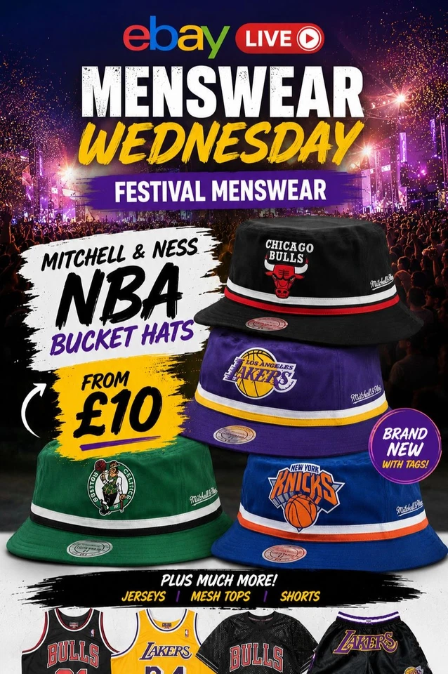 Festival Menswear: Mitchell & Ness NBA Bucket Hats from £10!