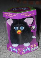Furby, RARE, Black White, Pink Ears, BLUE Eyes, 1998, New in Box