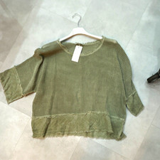 Italy Damen Strickpullover Grün 3/4-Arm Rund...