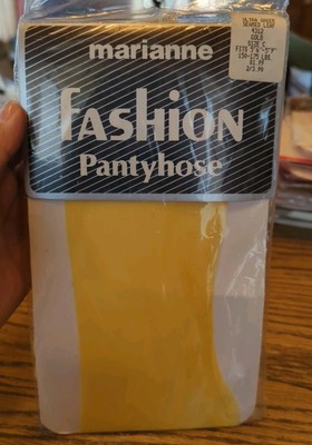 New Vintage Marianne Fashion Pantyhose Size C Gold Ultra Sheer Seamed Leaf