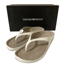 EMPORIO ARMANI Patent Leather Thong Sandals, Size 37, White Women USED