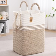 Laundry Basket Hamper,Blanket Storage,Dirty Clothes Hamper 60L, White  Linen