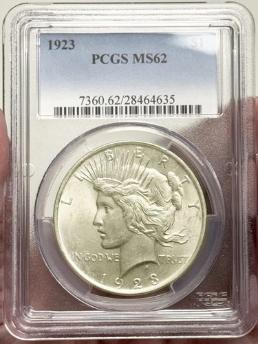 1923 $1 Peace Dollar PCGS MS62, Even Light Gold Toning, 90% Silver  (Ref. 4635)