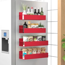 4 Pack Magnetic Spice Storage Rack Organizer for Refrigerator and Oven, Red Frid