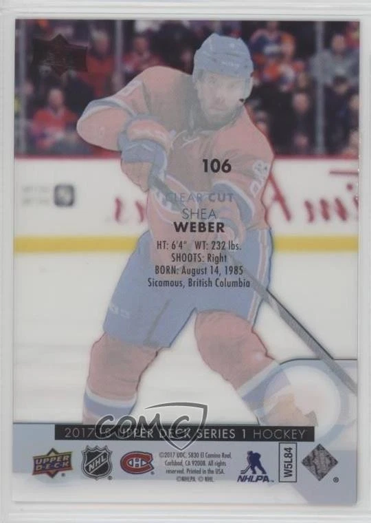 2017-18 Upper Deck Clear Cut Shea Weber #106 HOF - Image 2 of 2